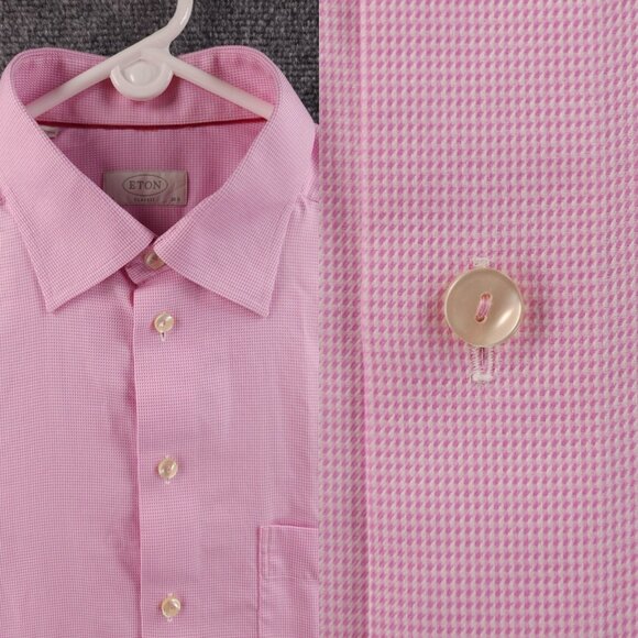 Eton 16.5 Cotton Classic Check Convertible Cuff Pink Button Up Men Long Sleeve - Picture 1 of 16